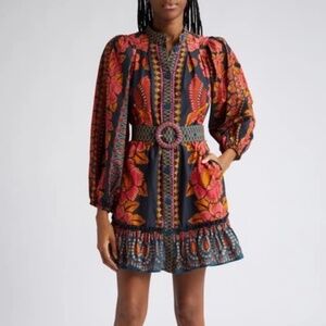 Farm Rio Anika Puff Sleeve Dress with Belt Size Small